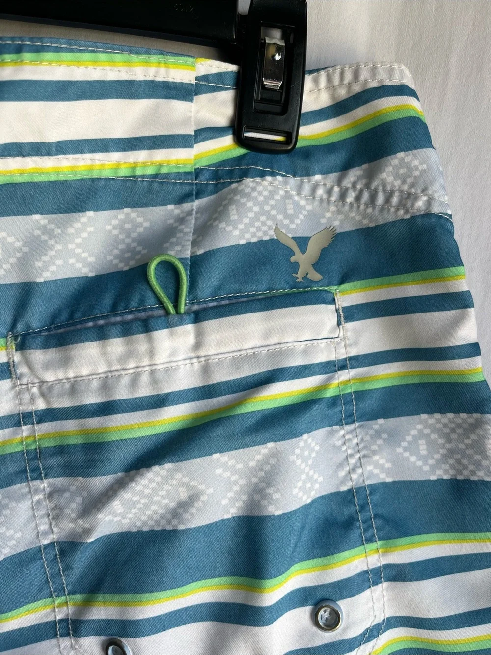 American Eagle Outfitters Blue, Teal & Lime Striped Swim Shorts